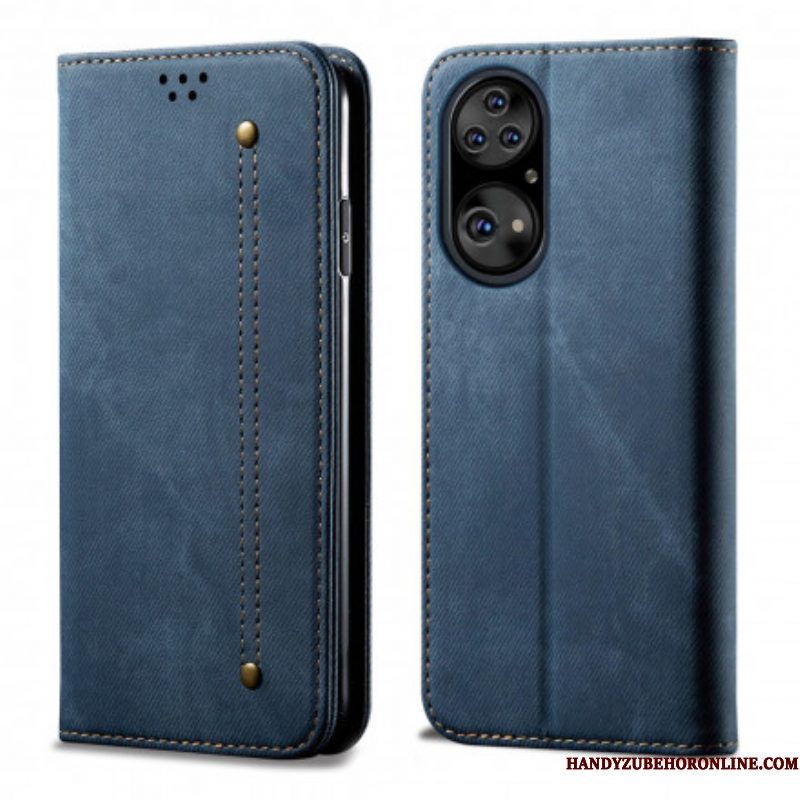 Bescherming Hoesje voor Huawei P50 Pro Folio-hoesje De Textuur Van Jeans Van Het Leer Van Het Imitatieleer