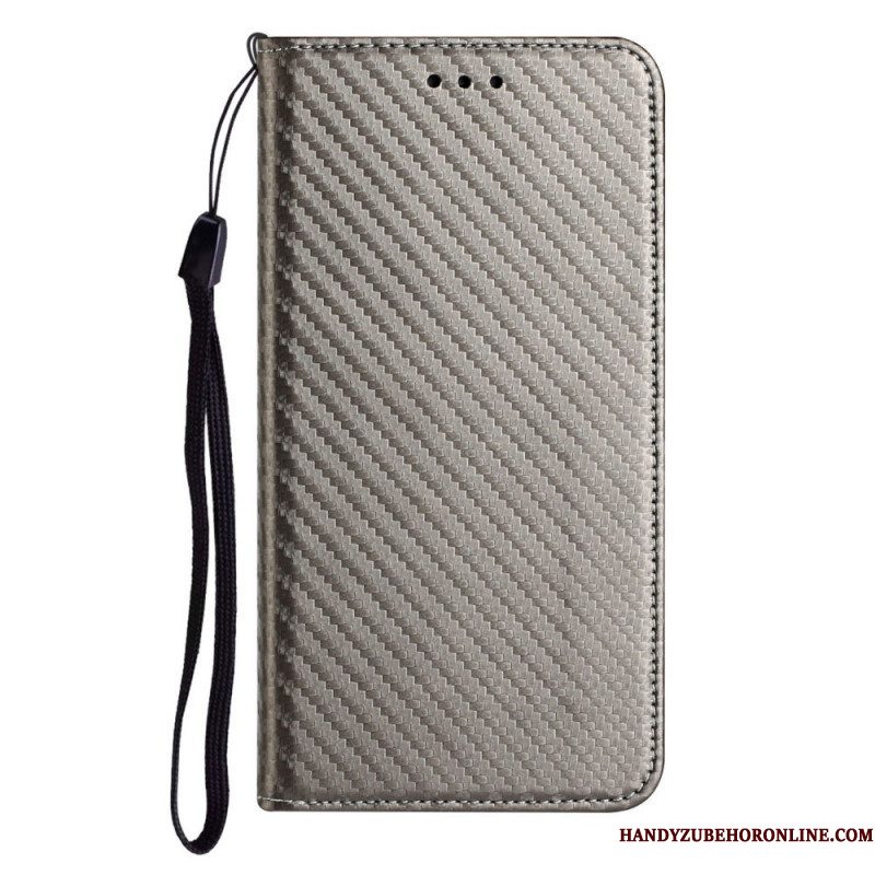 Bescherming Hoesje voor Samsung Galaxy M12 / A12 Met Ketting Folio-hoesje Band Van Koolstofvezel