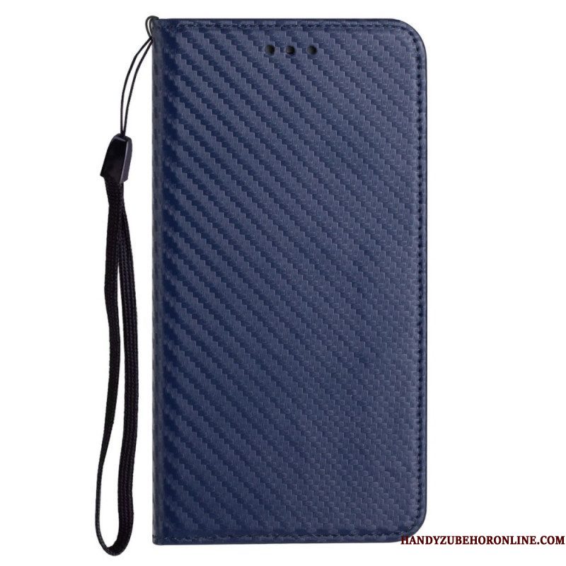 Bescherming Hoesje voor Samsung Galaxy M12 / A12 Met Ketting Folio-hoesje Band Van Koolstofvezel