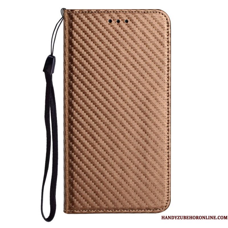 Bescherming Hoesje voor Samsung Galaxy M12 / A12 Met Ketting Folio-hoesje Band Van Koolstofvezel