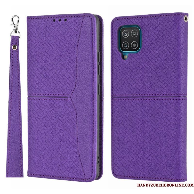 Bescherming Hoesje voor Samsung Galaxy M12 / A12 Met Ketting Folio-hoesje Geweven Leren Stijl Met Bandjes