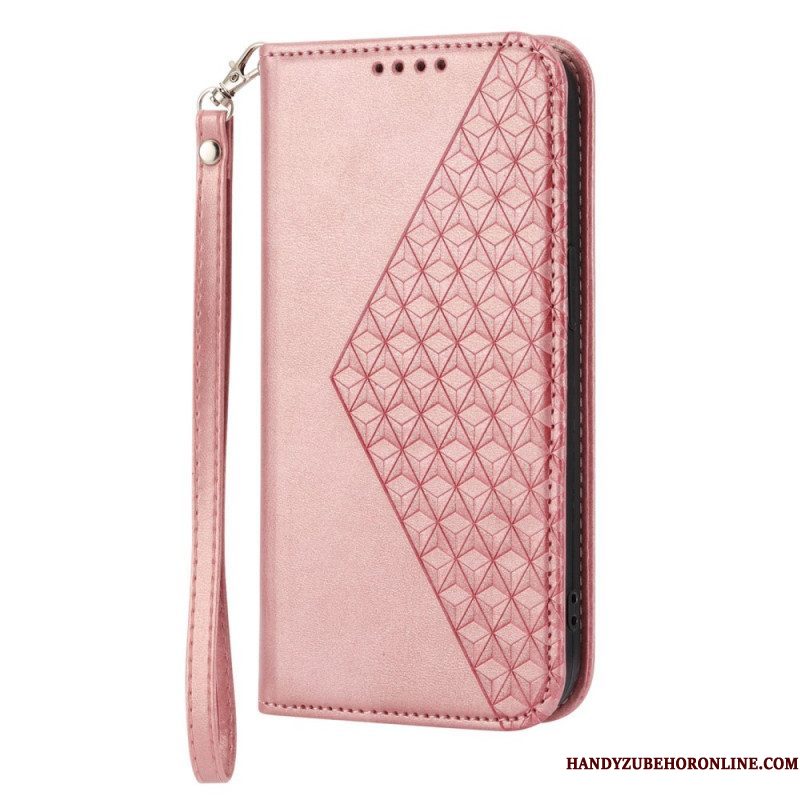 Bescherming Hoesje voor Samsung Galaxy S23 5G Met Ketting Folio-hoesje Strappy-patroon In 3d