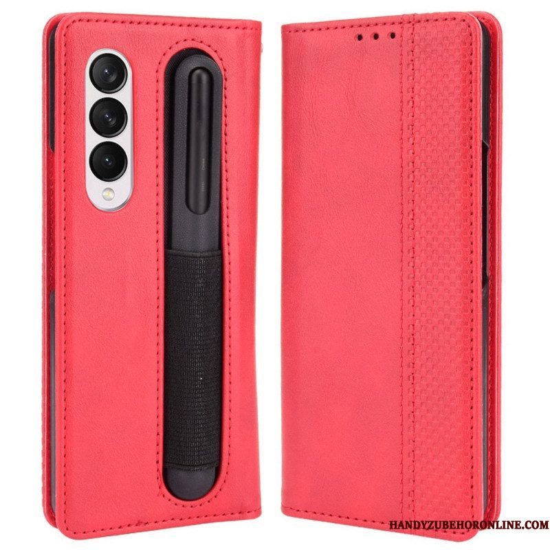 Bescherming Hoesje voor Samsung Galaxy Z Fold 4 Folio-hoesje Retro Pennenopslag