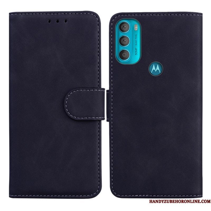 Flip Case voor Moto G71 5G Monochroom Leereffect