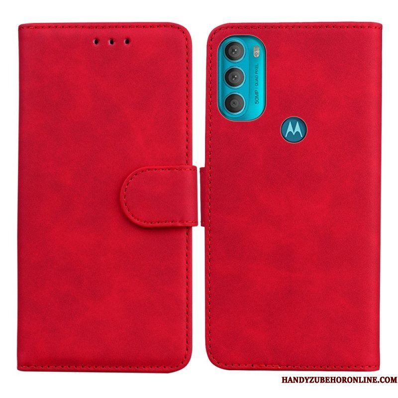 Flip Case voor Moto G71 5G Monochroom Leereffect