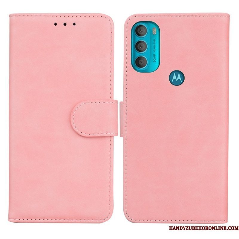 Flip Case voor Moto G71 5G Monochroom Leereffect