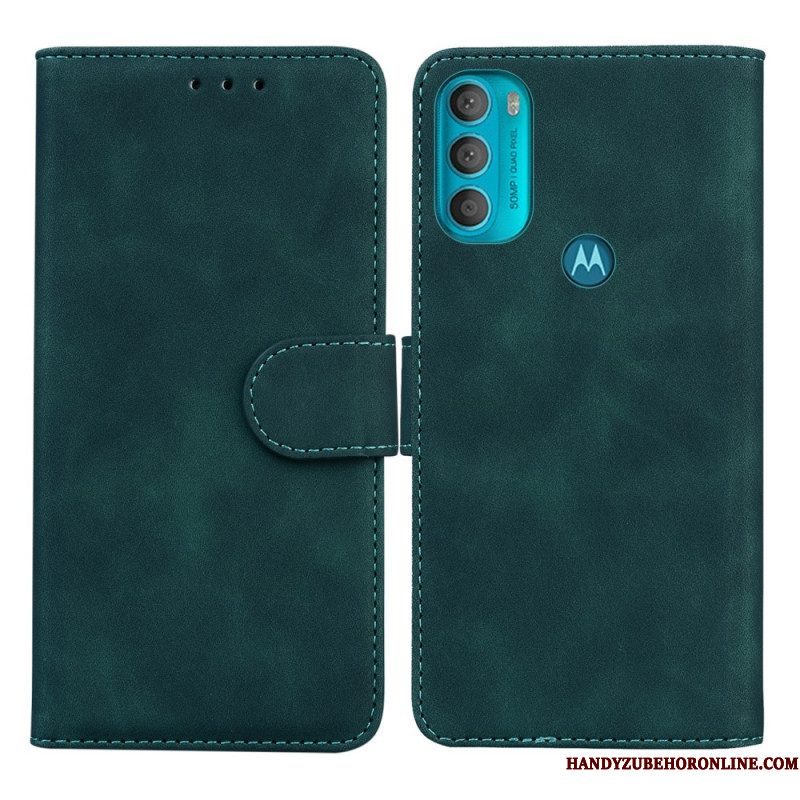 Flip Case voor Moto G71 5G Monochroom Leereffect