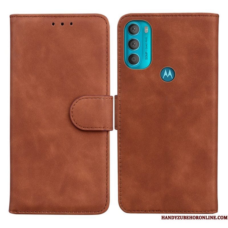 Flip Case voor Moto G71 5G Monochroom Leereffect