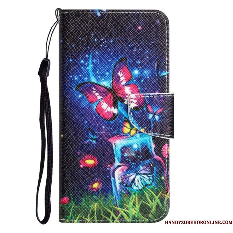 Flip Case voor Samsung Galaxy A53 5G Met Ketting Fairy Vlinders Met Lanyard