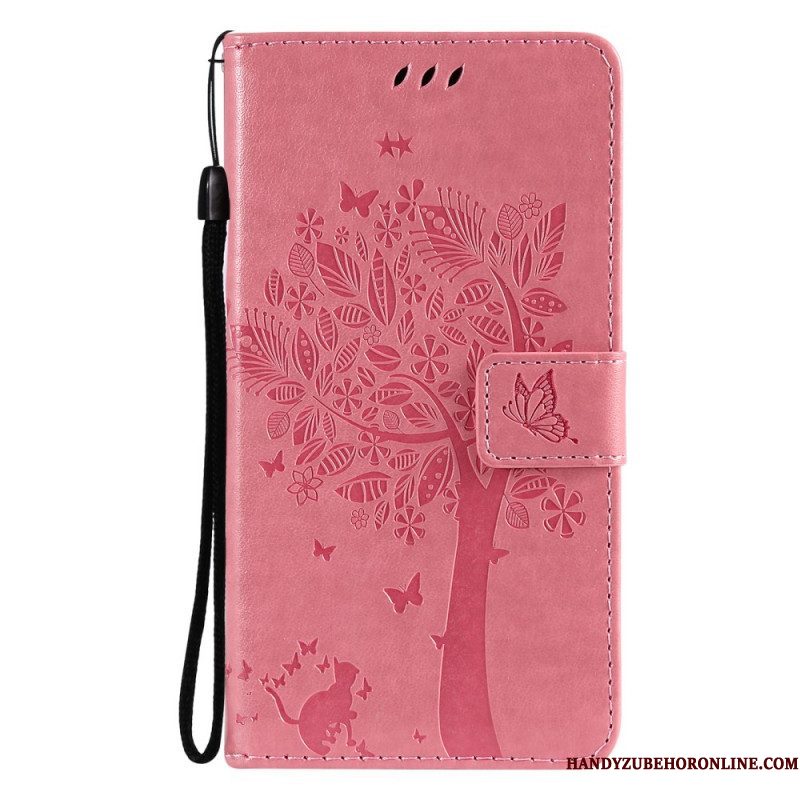 Flip Case voor Samsung Galaxy M12 / A12 Met Ketting Boom En Strappy Cat