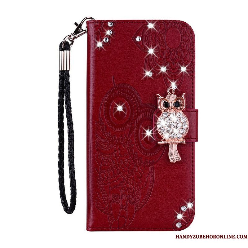 Flip Case voor Samsung Galaxy S21 FE Uil Mandala En Charme