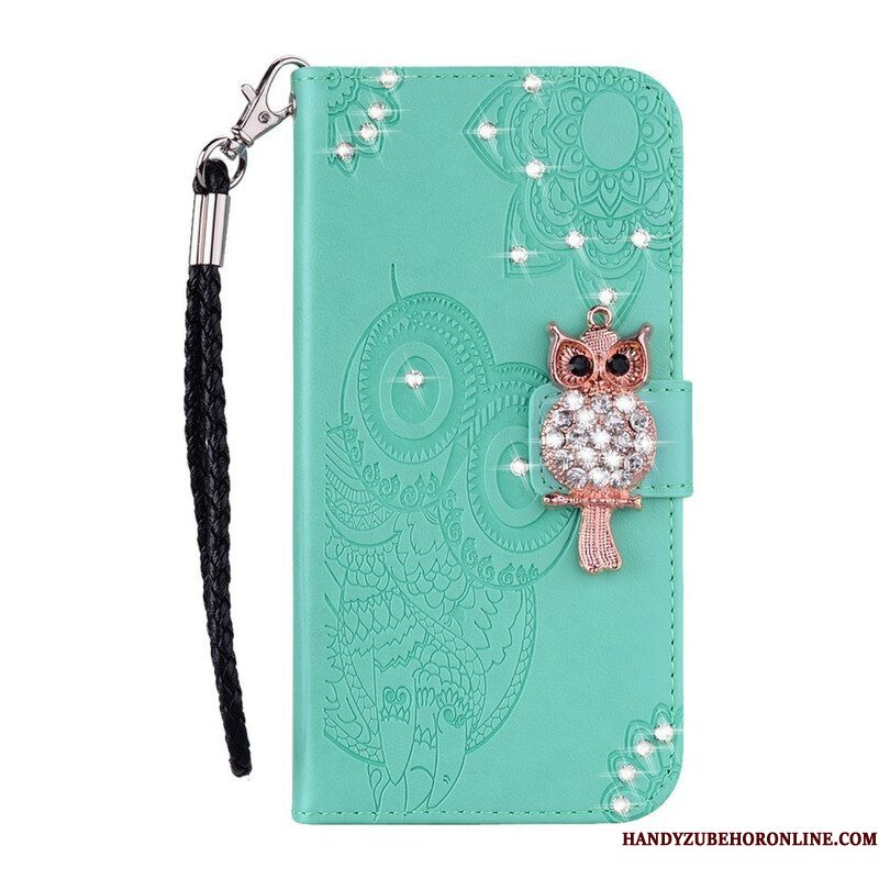 Flip Case voor Samsung Galaxy S21 FE Uil Mandala En Charme