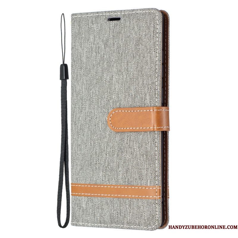 Flip Case voor Samsung Galaxy S22 Ultra 5G Met Ketting Band Van Stof En Leereffect