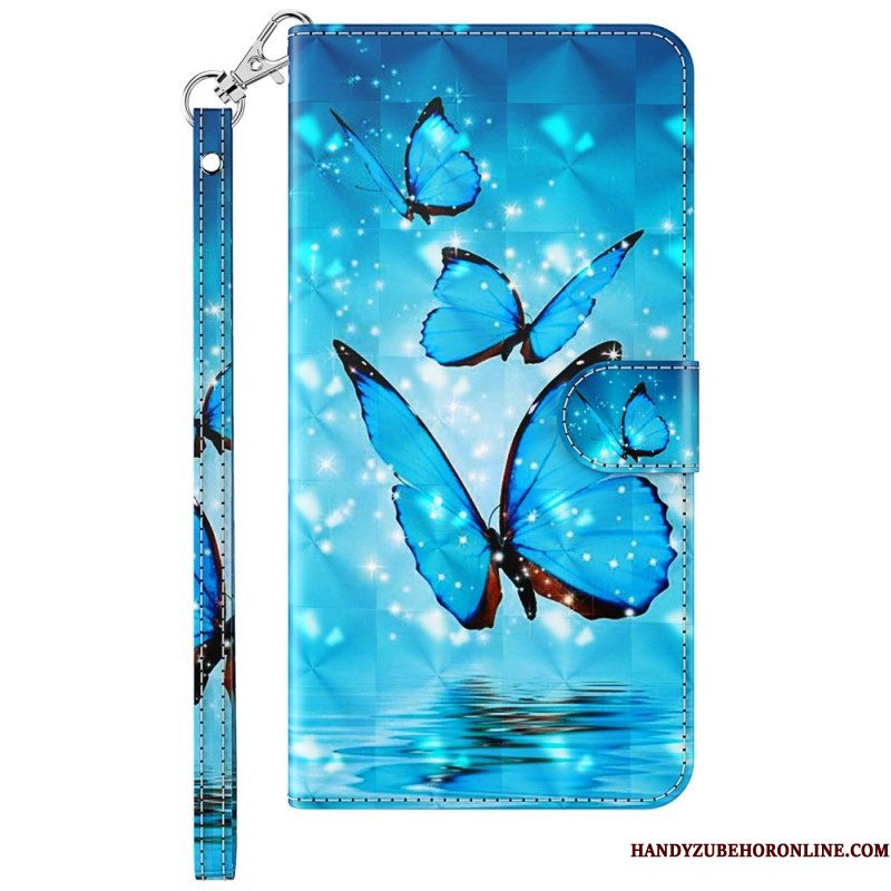 Flip Case voor Samsung Galaxy S23 Plus 5G Met Ketting String Vlinders