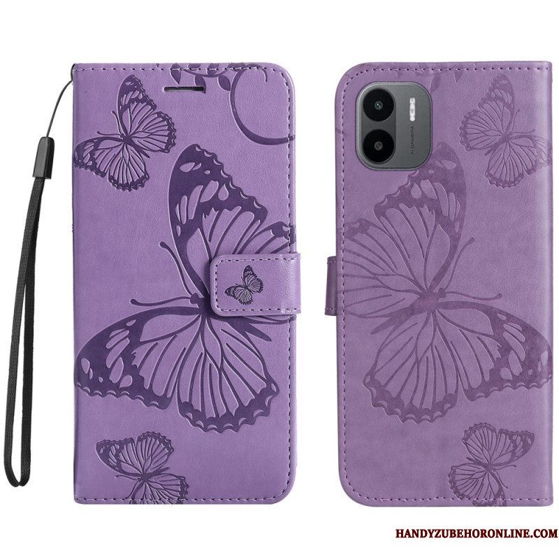 Flip Case voor Xiaomi Redmi A1 Met Ketting Gigantische Riemvlinders