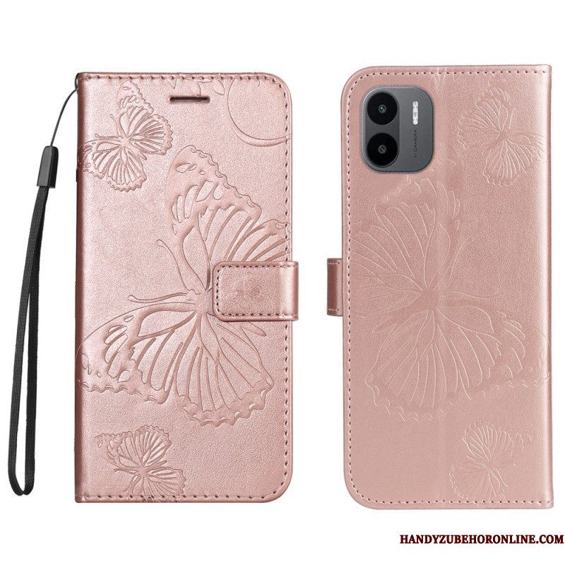 Flip Case voor Xiaomi Redmi A1 Met Ketting Gigantische Riemvlinders