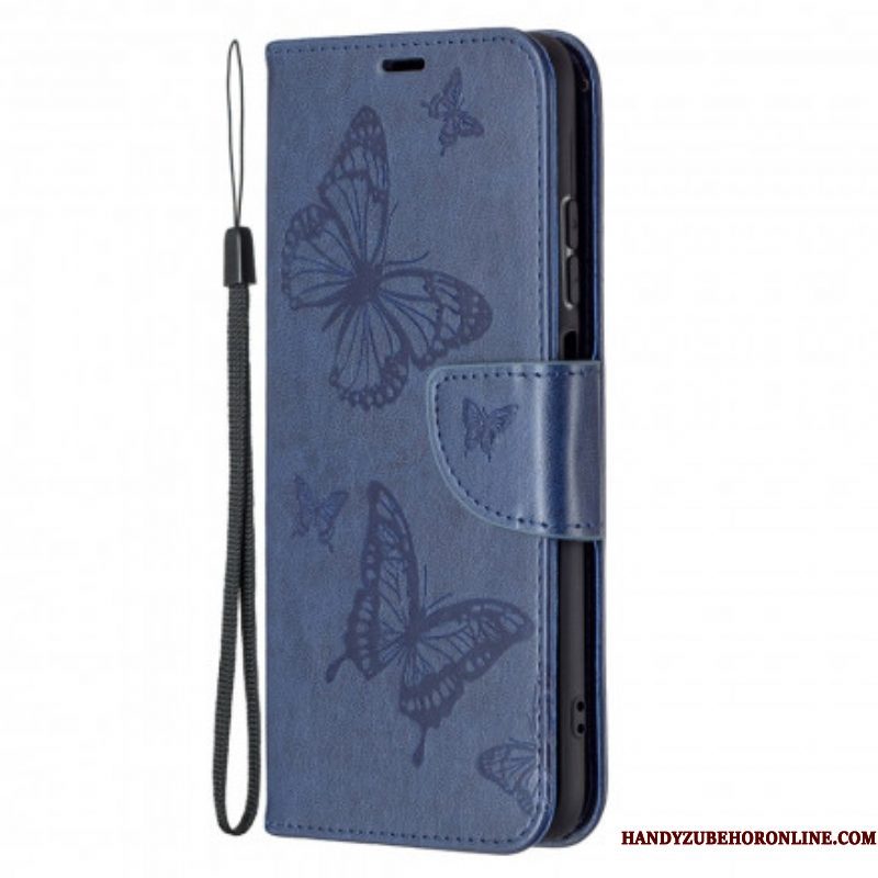 Flip Case voor Xiaomi Redmi Note 10 / 10S Met Ketting Vlinders Bedrukte Strappy