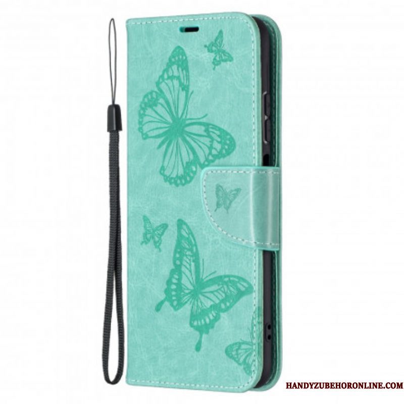 Flip Case voor Xiaomi Redmi Note 10 / 10S Met Ketting Vlinders Bedrukte Strappy