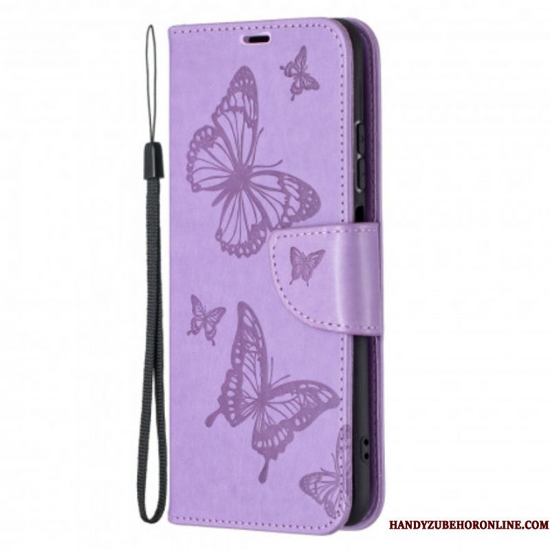 Flip Case voor Xiaomi Redmi Note 10 / 10S Met Ketting Vlinders Bedrukte Strappy