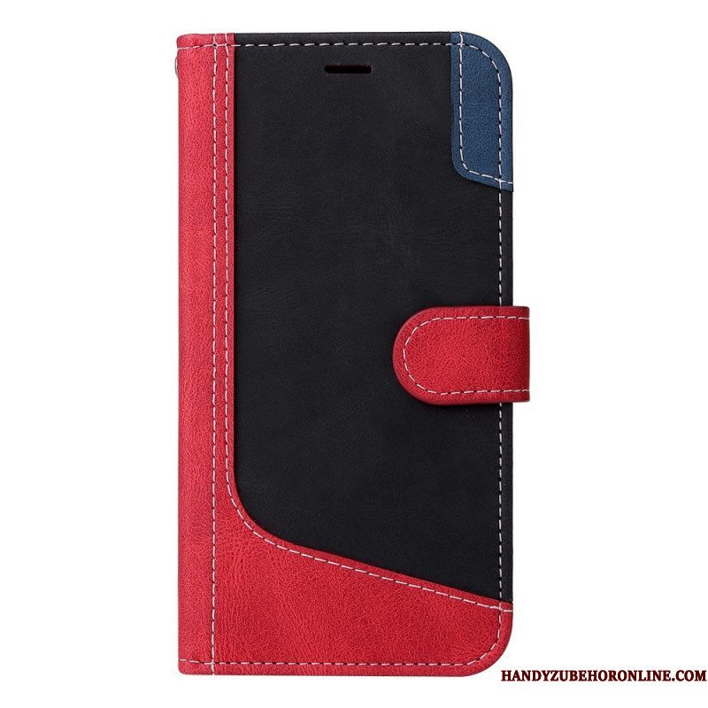 Flip Case voor Xiaomi Redmi Note 12 5G Met Ketting Driekleurige Riem