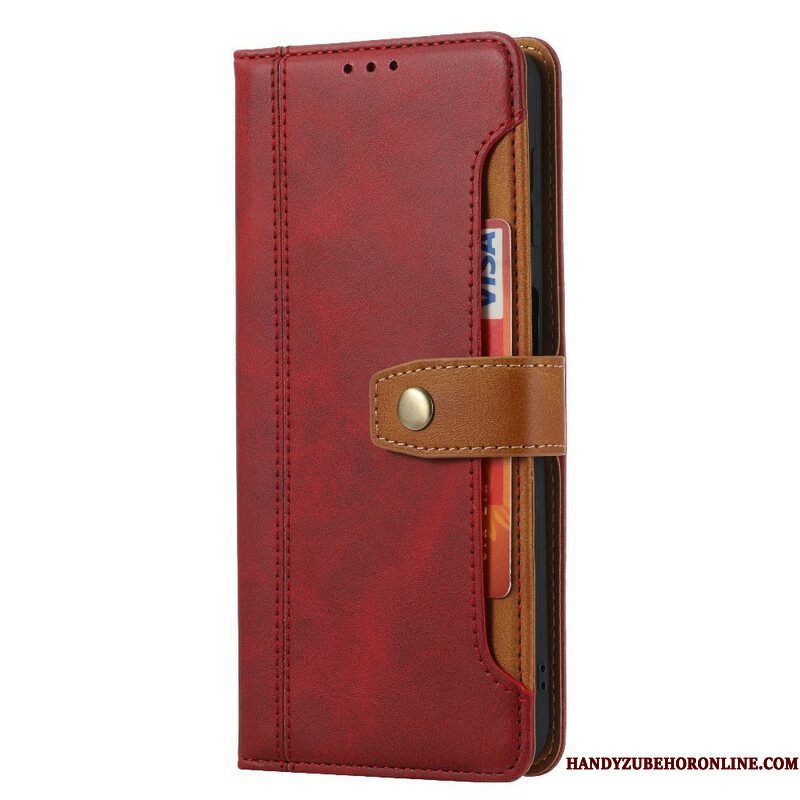 Flip Case voor iPhone 13 Mini Kaarthouder En Riem Aan De Voorkant Met Leereffect