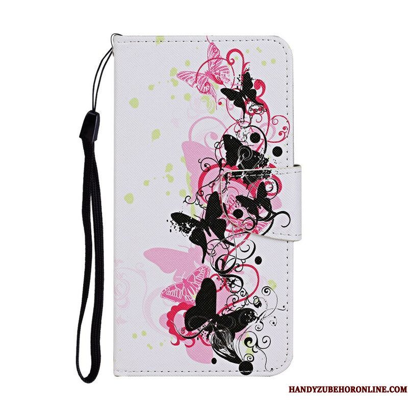 Flip Case voor iPhone 13 Pro Meesterlijke Vlinders Met Lanyard