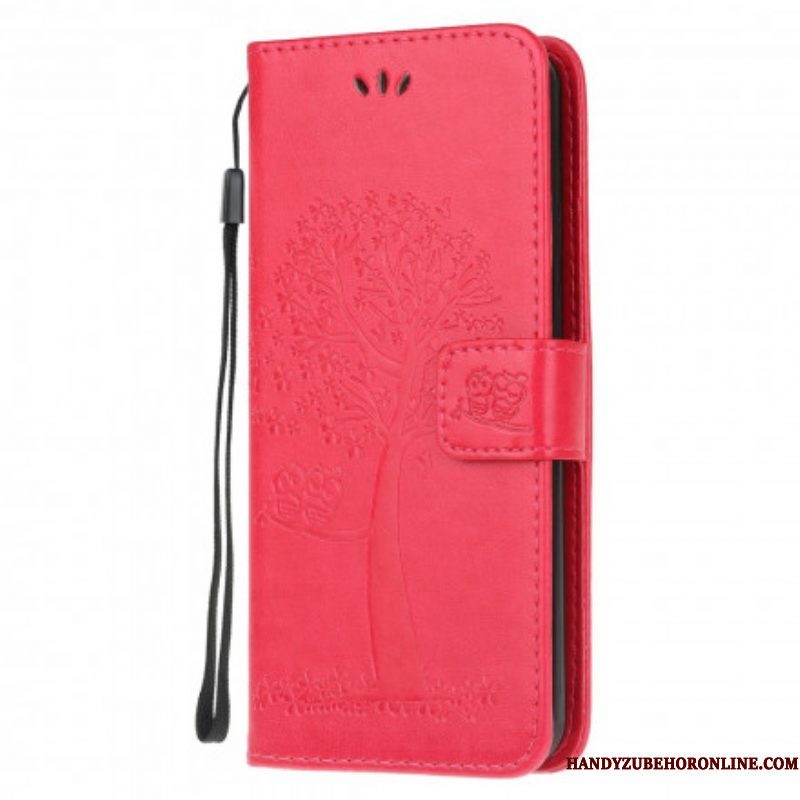 Folio-hoesje voor Moto G100 Met Ketting String Boom En Uilen