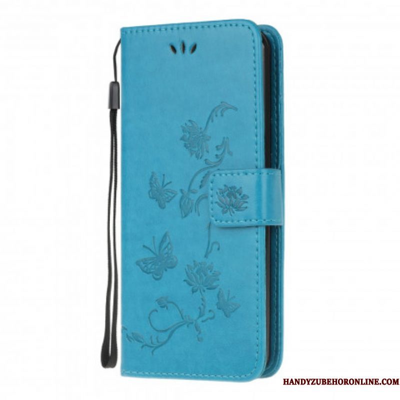 Folio-hoesje voor Moto G100 Met Ketting String Vlinders En Bloemen