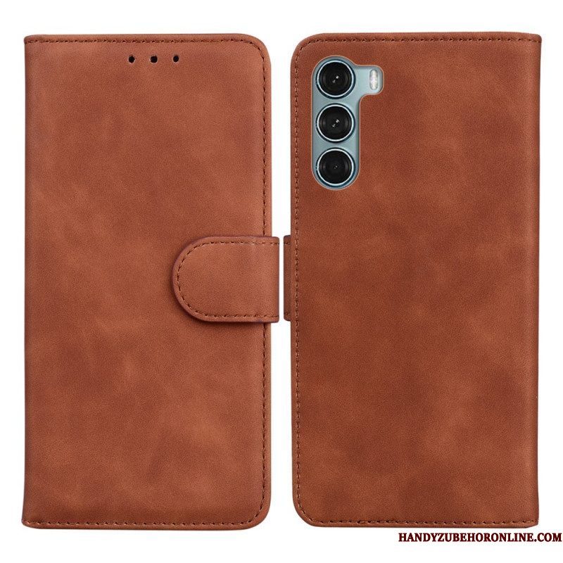 Folio-hoesje voor Moto G200 5G Monochroom Leereffect