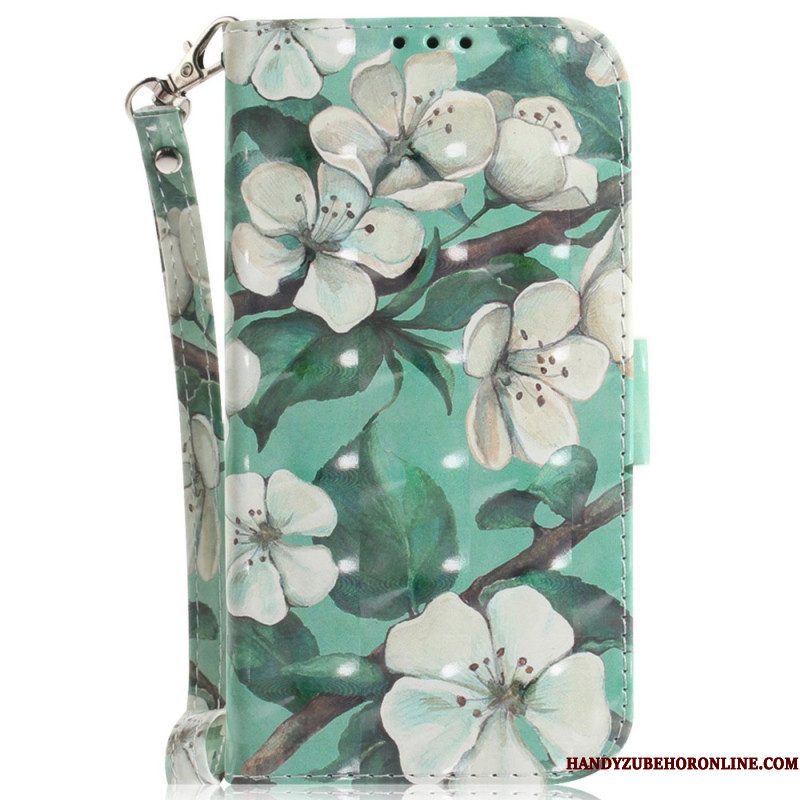 Folio-hoesje voor Moto G73 5G Met Ketting Witte Bloemen Met Bandjes