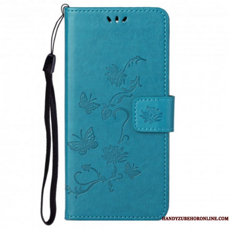 Folio-hoesje voor Motorola Edge 20 Pro Met Ketting Vlinders En Bloemen Riem