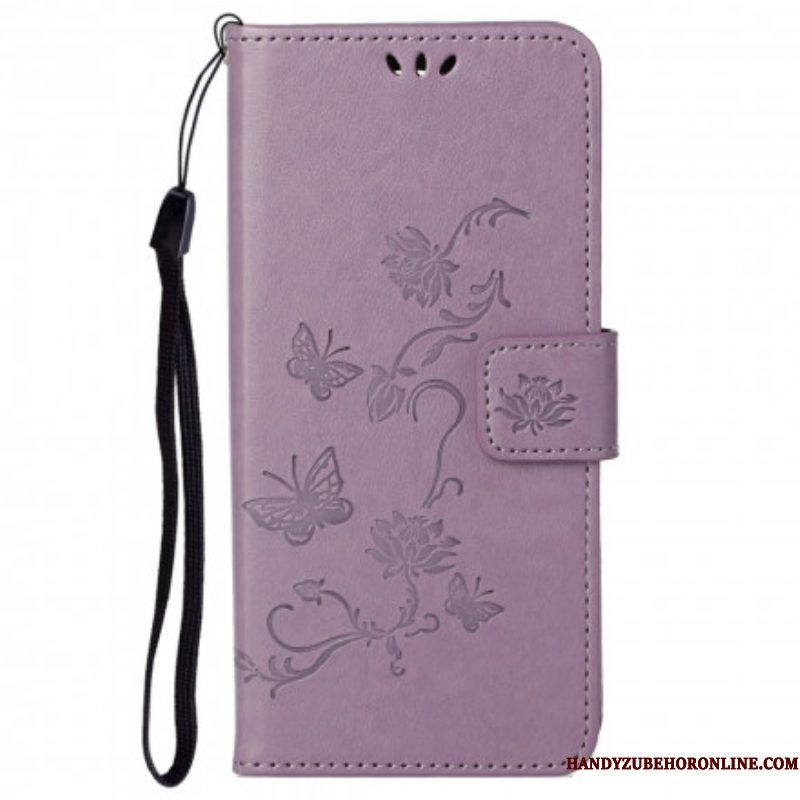 Folio-hoesje voor Motorola Edge 20 Pro Met Ketting Vlinders En Bloemen Riem