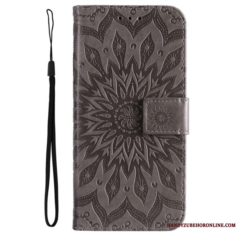 Folio-hoesje voor Samsung Galaxy A14 / A14 5G Mandala Zon Met Lanyard