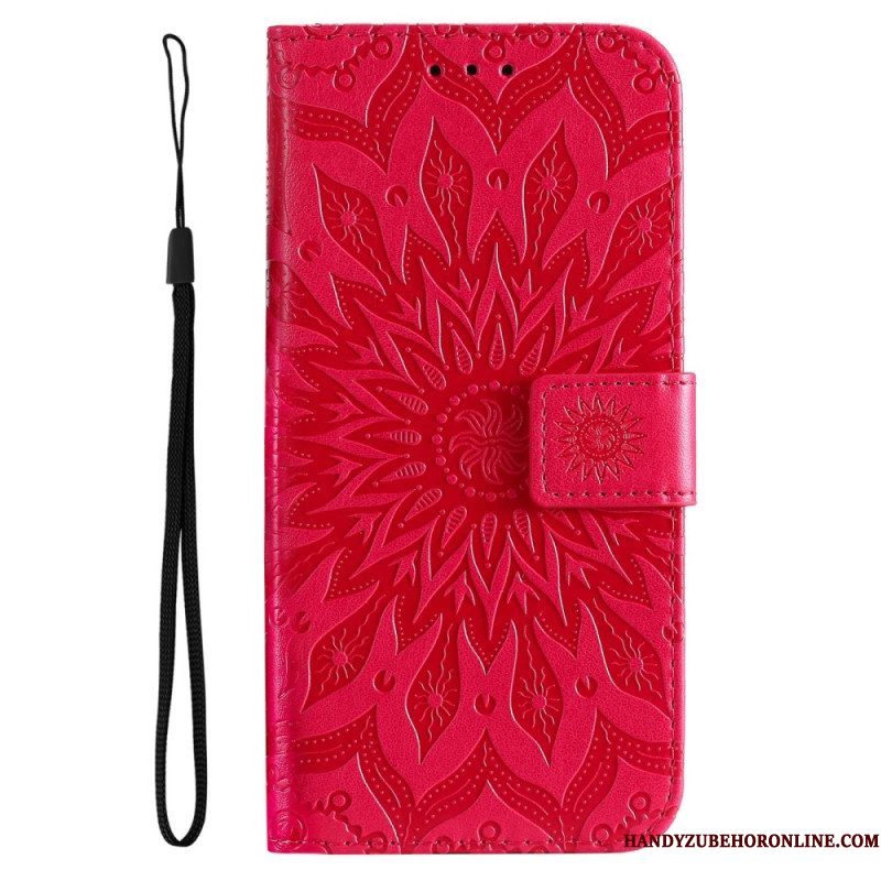 Folio-hoesje voor Samsung Galaxy A14 / A14 5G Mandala Zon Met Lanyard