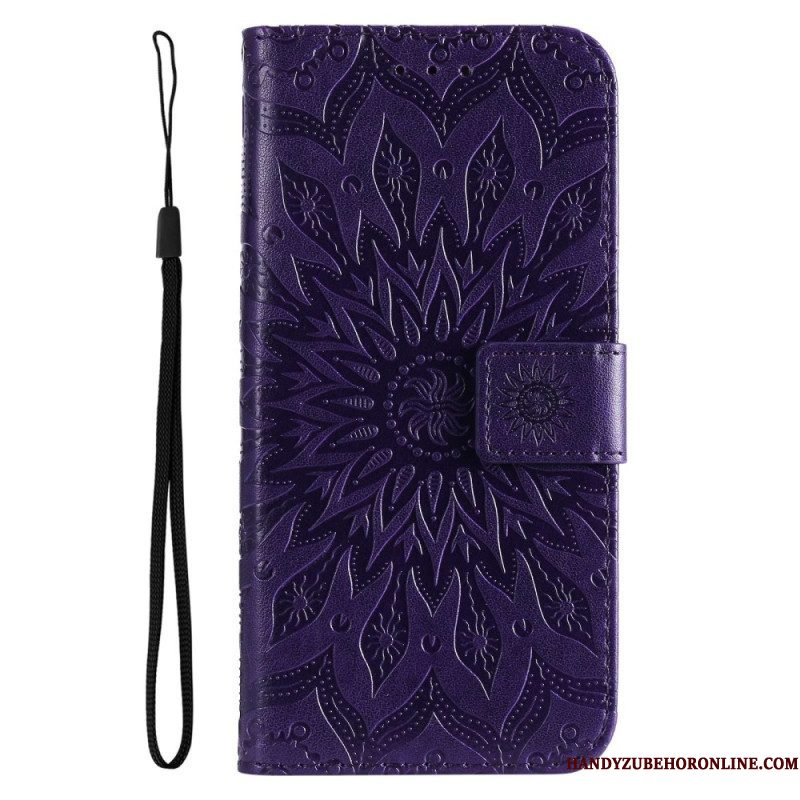 Folio-hoesje voor Samsung Galaxy A14 / A14 5G Mandala Zon Met Lanyard