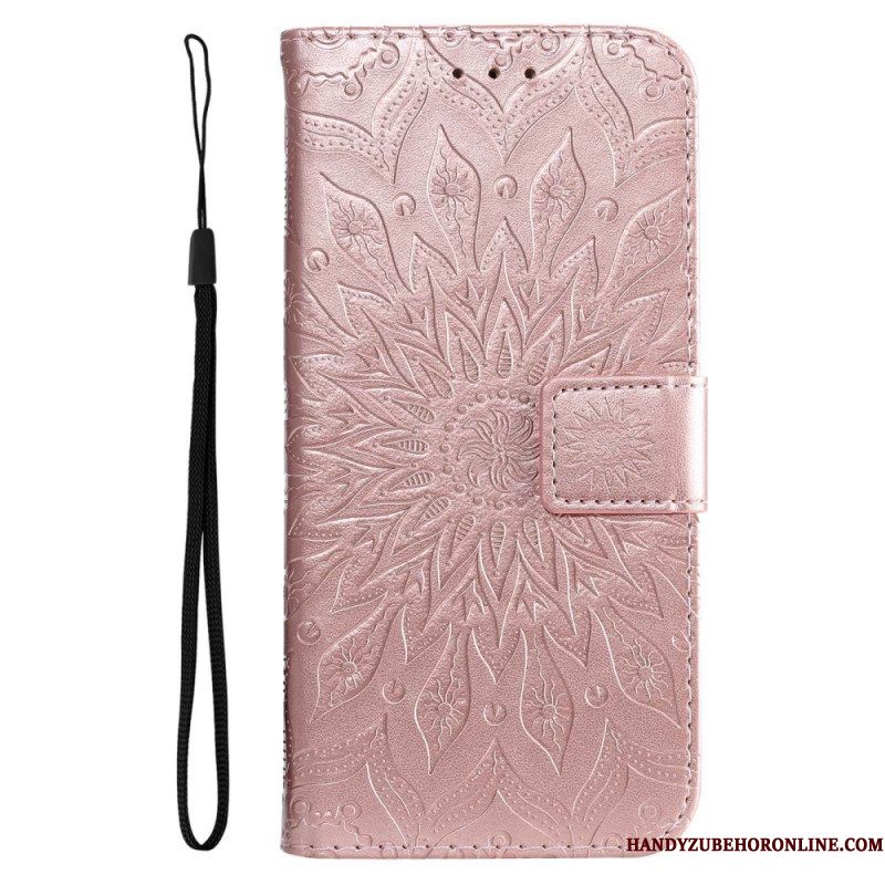 Folio-hoesje voor Samsung Galaxy A14 / A14 5G Mandala Zon Met Lanyard