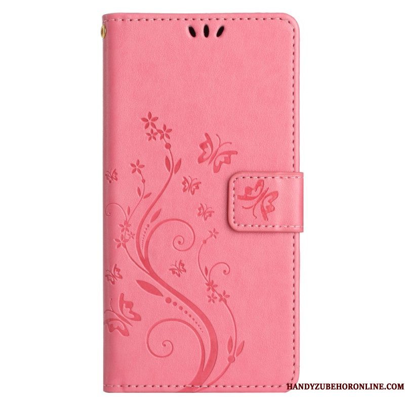 Folio-hoesje voor Samsung Galaxy A14 / A14 5G Met Ketting Bloemen String Kat