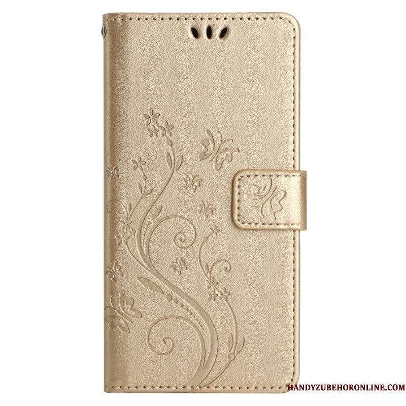 Folio-hoesje voor Samsung Galaxy A14 / A14 5G Met Ketting Bloemen String Kat