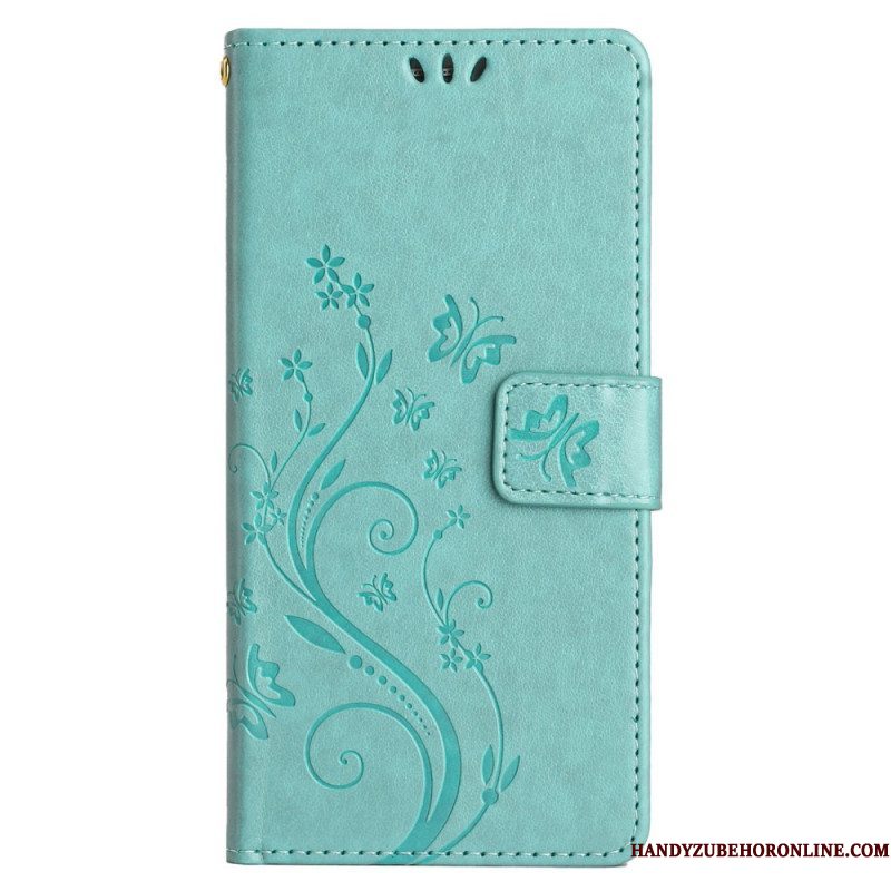 Folio-hoesje voor Samsung Galaxy A14 / A14 5G Met Ketting Bloemen String Kat