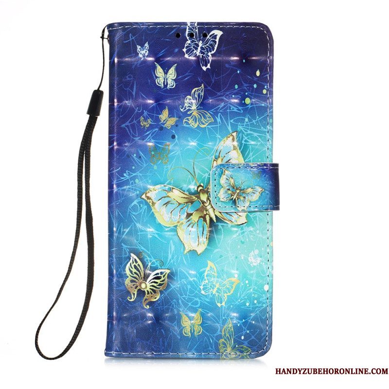 Folio-hoesje voor Samsung Galaxy A54 5G Met Ketting Vlucht Van Vlinders In Lanyard