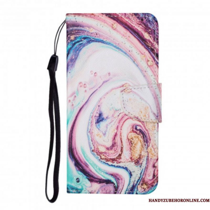 Folio-hoesje voor Samsung Galaxy M12 / A12 Marmer Met Lanyard