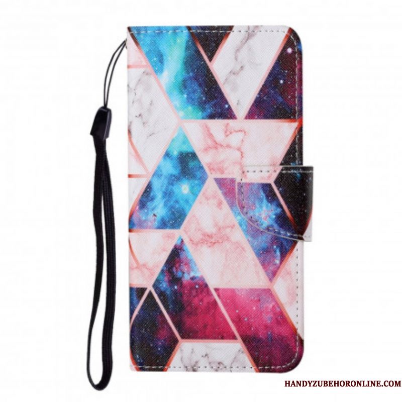 Folio-hoesje voor Samsung Galaxy M12 / A12 Marmer Met Lanyard