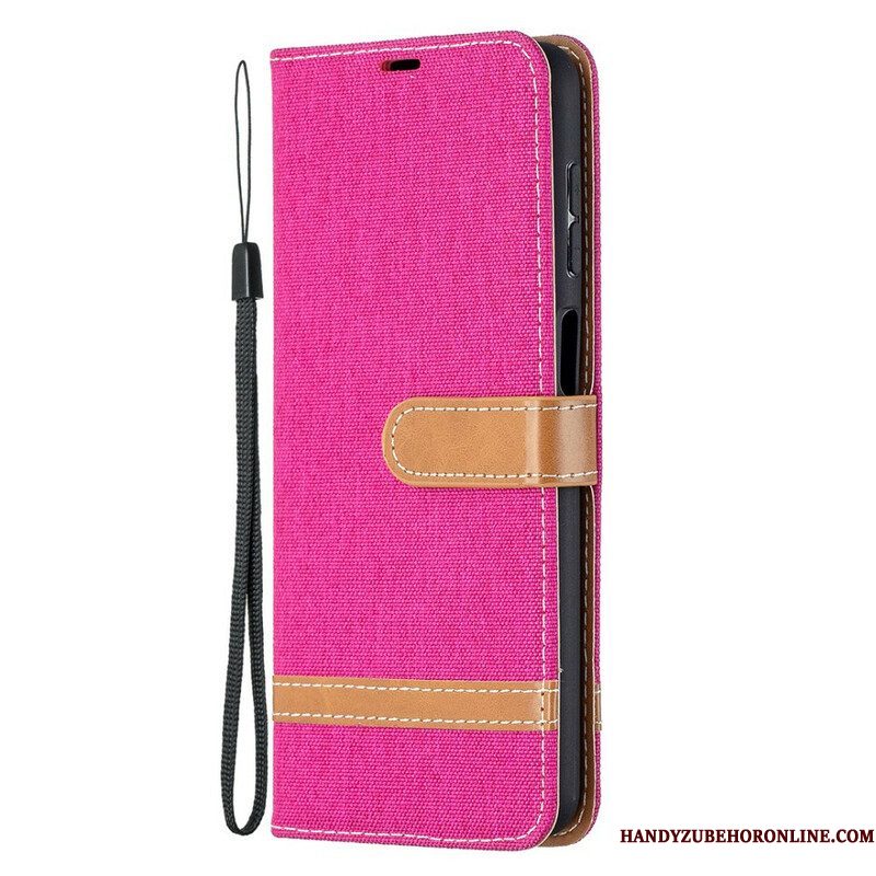 Folio-hoesje voor Samsung Galaxy M12 / A12 Met Ketting Band Van Stof En Leereffect