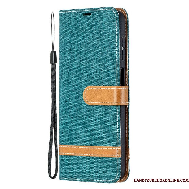 Folio-hoesje voor Samsung Galaxy M12 / A12 Met Ketting Band Van Stof En Leereffect