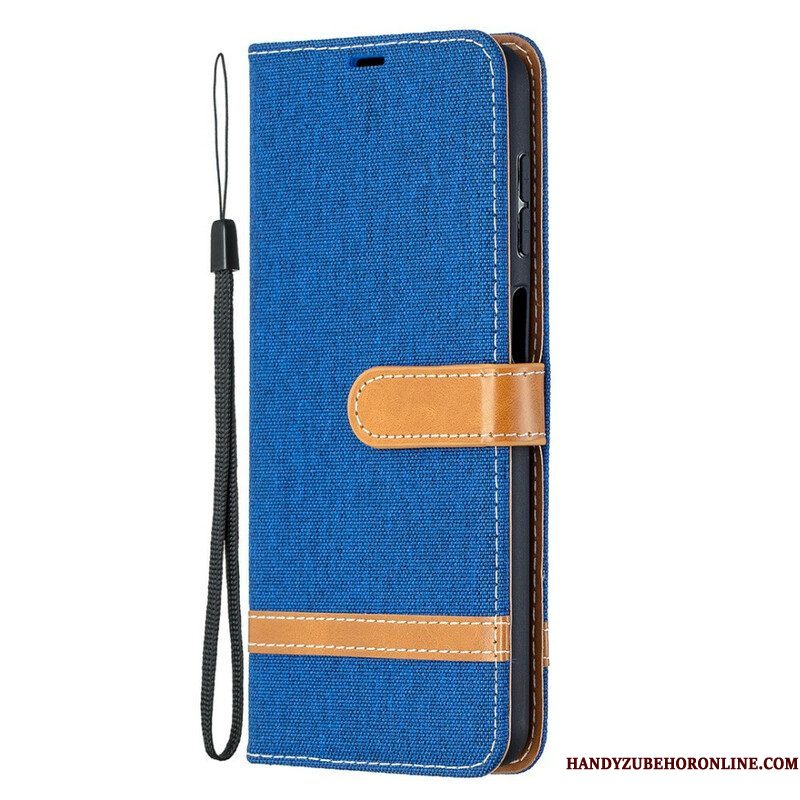 Folio-hoesje voor Samsung Galaxy M12 / A12 Met Ketting Band Van Stof En Leereffect