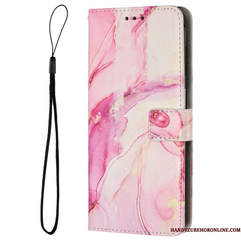 Folio-hoesje voor Samsung Galaxy M13 Marmer Met Lanyard