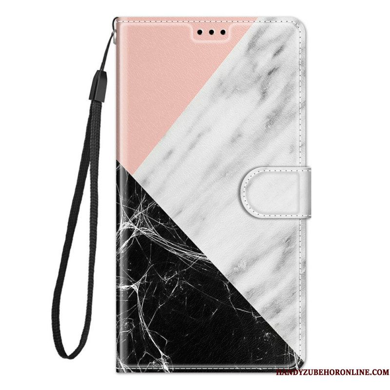 Folio-hoesje voor Samsung Galaxy M23 5G Marmer En Lanyard