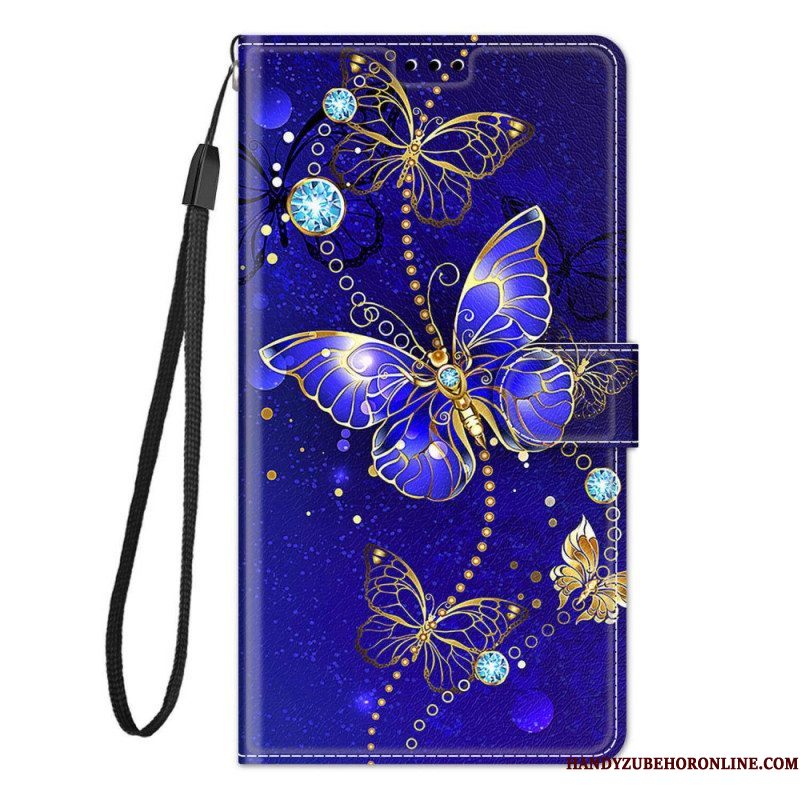 Folio-hoesje voor Samsung Galaxy M23 5G Met Ketting Riem Vlinders Waaier