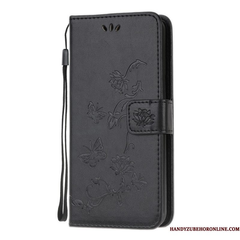 Folio-hoesje voor Samsung Galaxy M32 Met Ketting Riem Bloemen