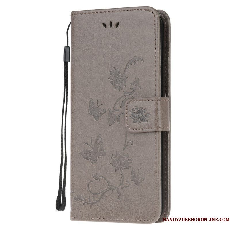 Folio-hoesje voor Samsung Galaxy M32 Met Ketting Riem Bloemen